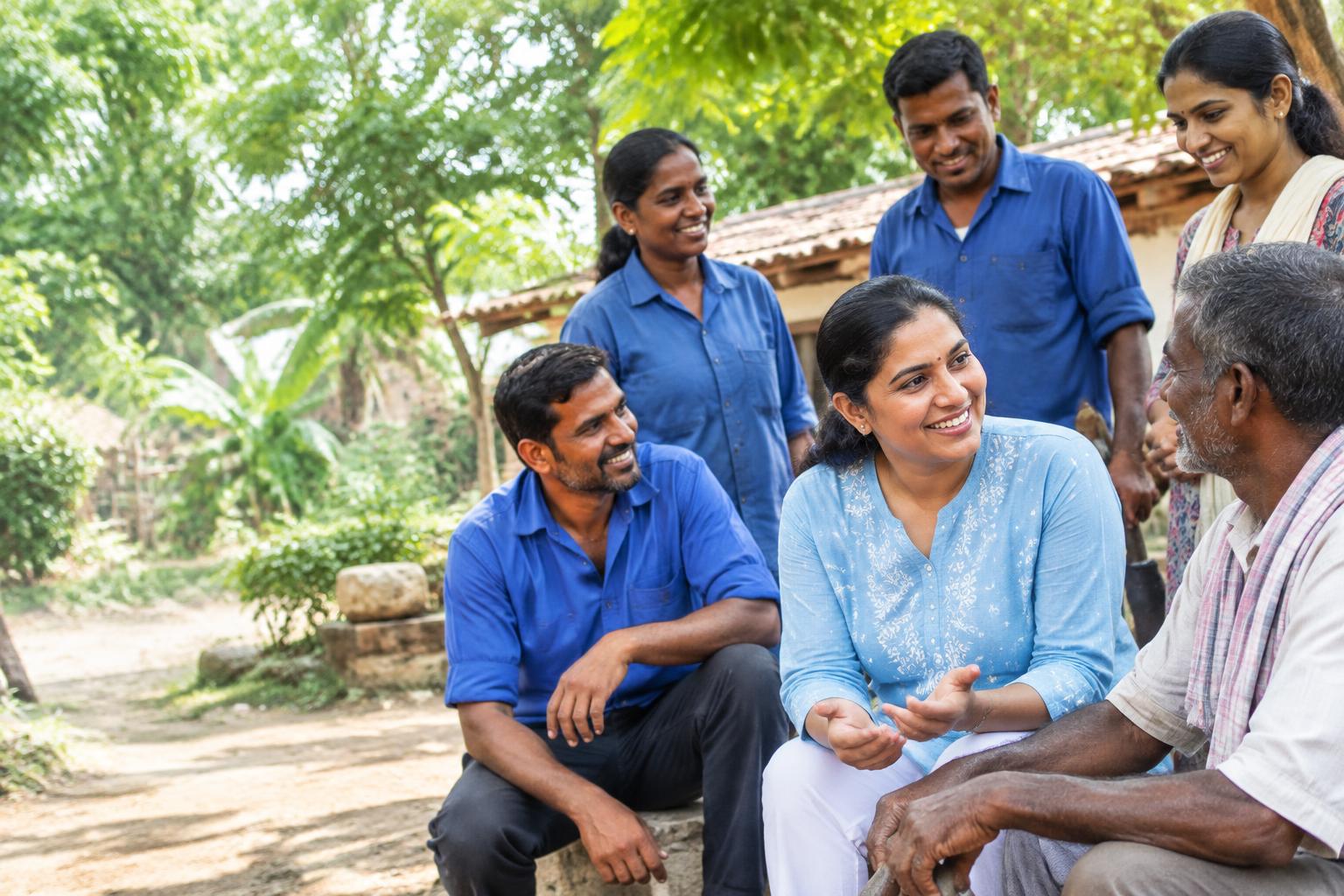 Skilled workers and community members coming together in an Indian village