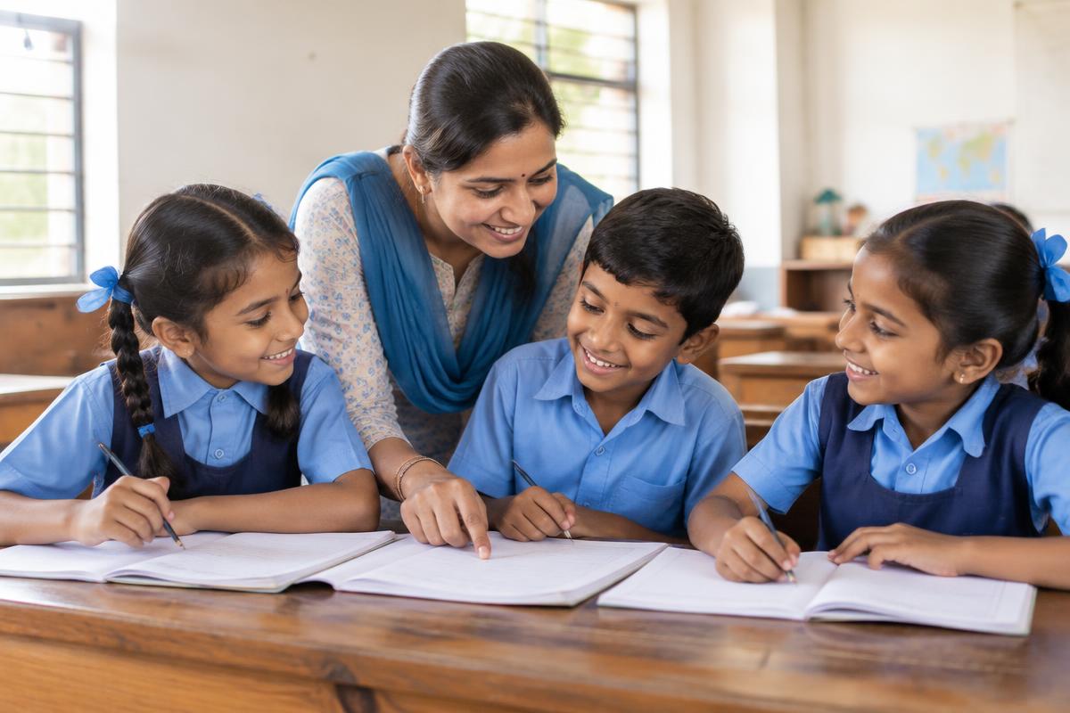 Illustrative image of children learning with a teacher