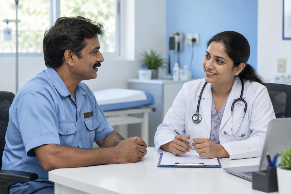 Illustrative image of a doctor speaking with a Your Seyva service provider
